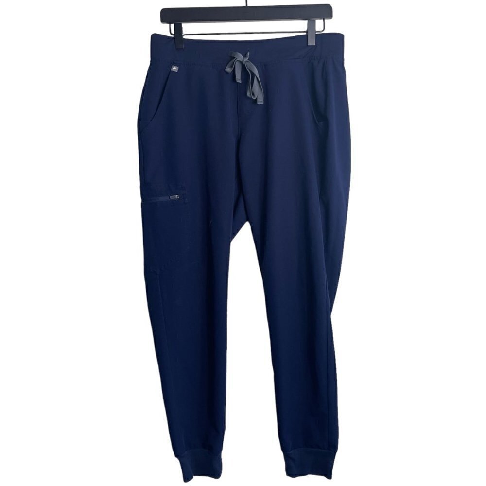 Figs Slim Fit Scrub Pants Medium Blue Yoga Waist Ribbed Cuffs Technical Comfort